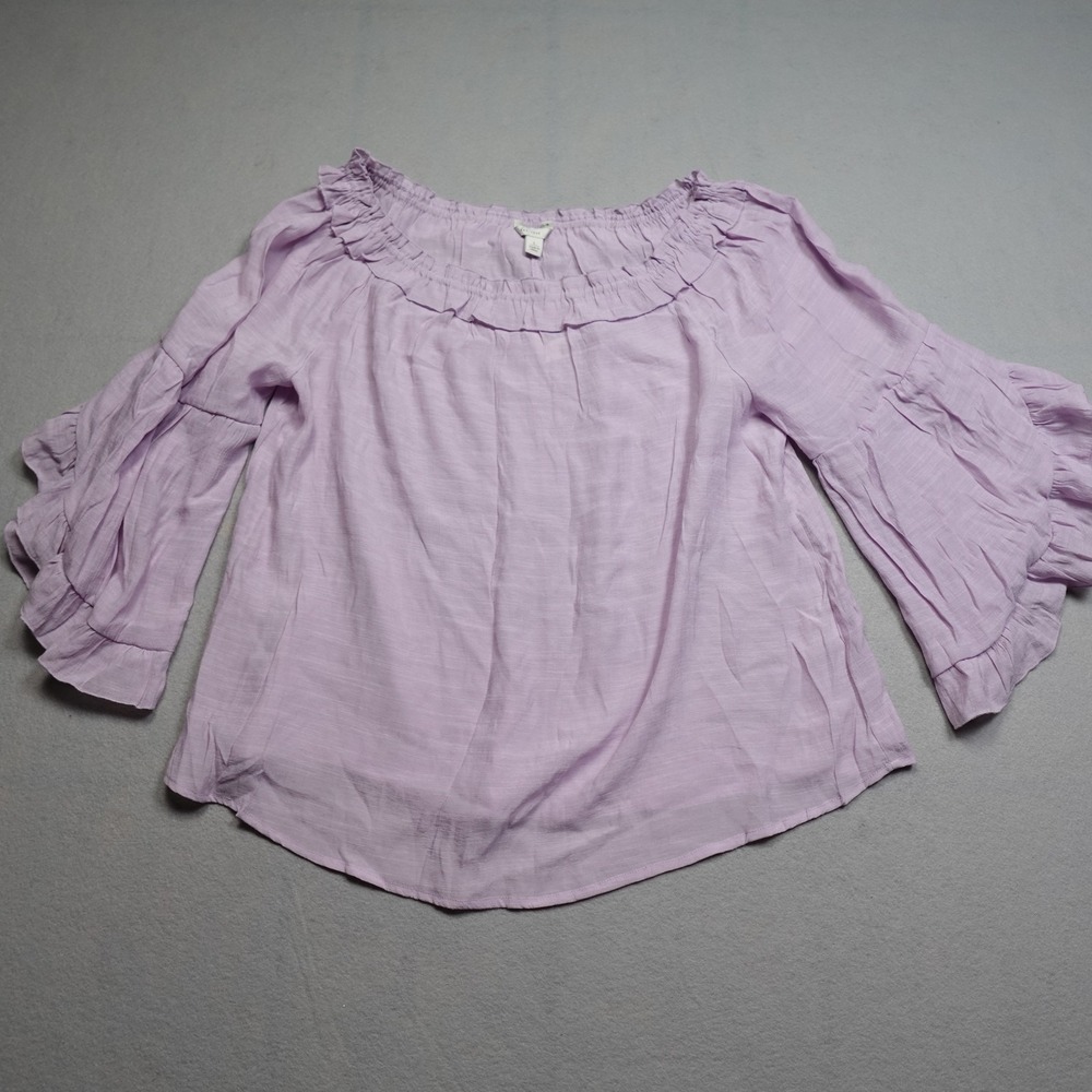 Cato Tunic Top Womens Large Lavender Purple Rayon Off Shoulder Ruffle bell